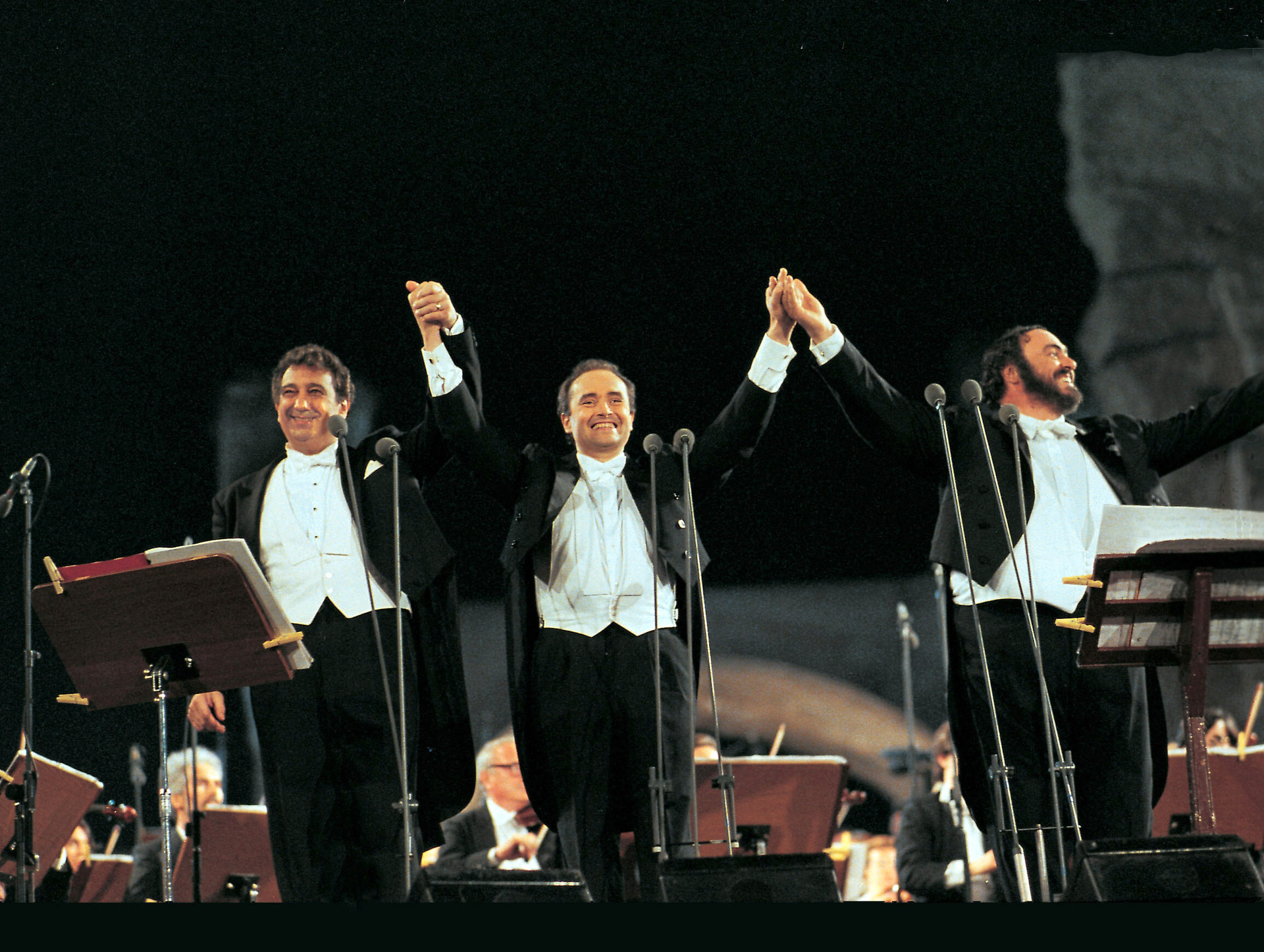 Ein fulminanter Auftritt: Die drei Tenöre Plácido Domingo, José Carreras und Luciano Pavarotti 1990 zusammen auf der Bühne Copyright: ZDF/ORF/Major Entertainment 